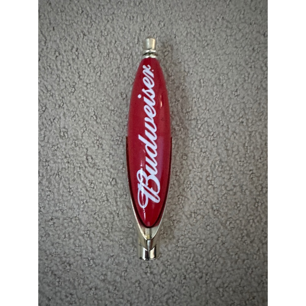BUDWEISER Beer Vintage Tap Handle Red Shield Script Logo Chrome Trim 7.5 Inch - Picture 4 of 7